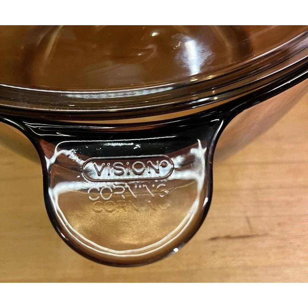 Vtg Corning Ware Visions Amber Glass Cookware 4.5L Dutch Oven Pyrex Lid Like New
